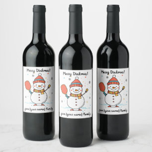 Custom text Dinking Snowman Wine Label