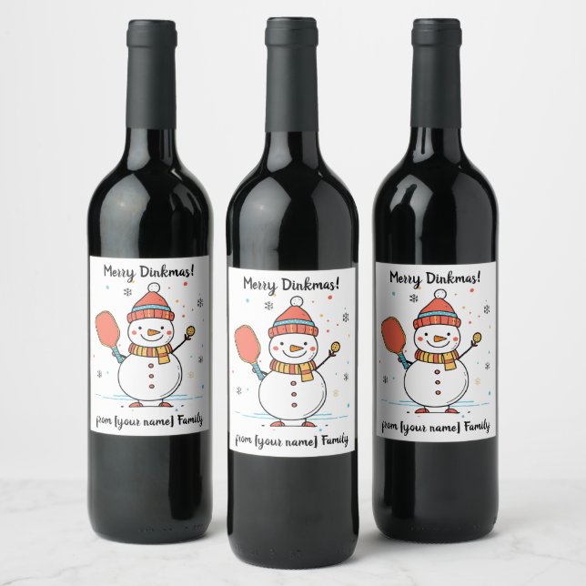 Custom text Dinking Snowman Wine Label (Bottles)