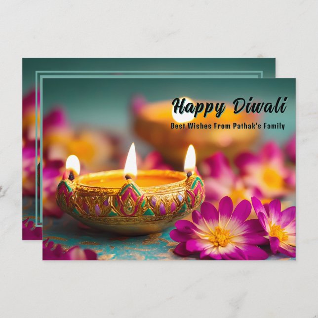 Custom text, Diwali Luminous Traditions Holiday Card (Front/Back)