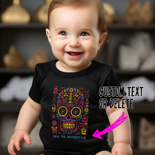 Custom text 💀  doodle style Día de Muertos Baby Bodysuit