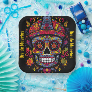 Custom text 💀  doodle style Día de Muertos Paper Plate