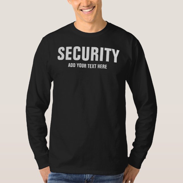 Custom Text Double Sided Print Mens Security Black T-Shirt (Front)