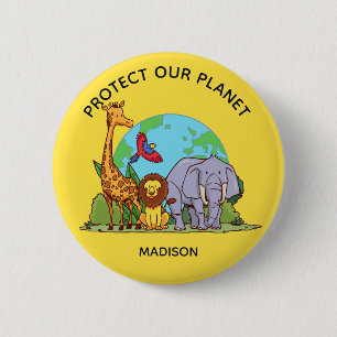 Custom Text Earth with Animals 6 Cm Round Badge