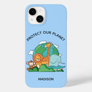 Custom Text Earth with Animals Case-Mate iPhone 14 Case