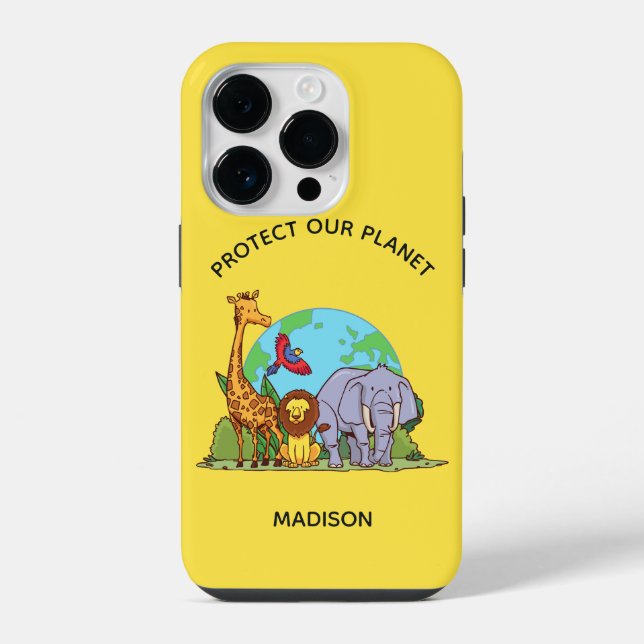 Custom Text Earth with Animals iPhone Case (Back)