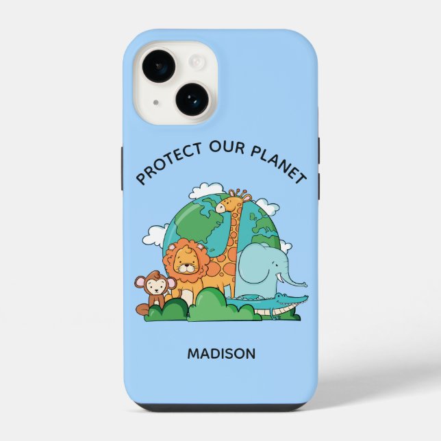 Custom Text Earth with Animals iPhone Case (Back)