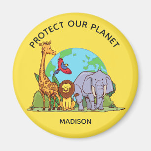 Custom Text Earth with Animals Magnet