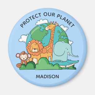 Custom Text Earth with Animals Magnet