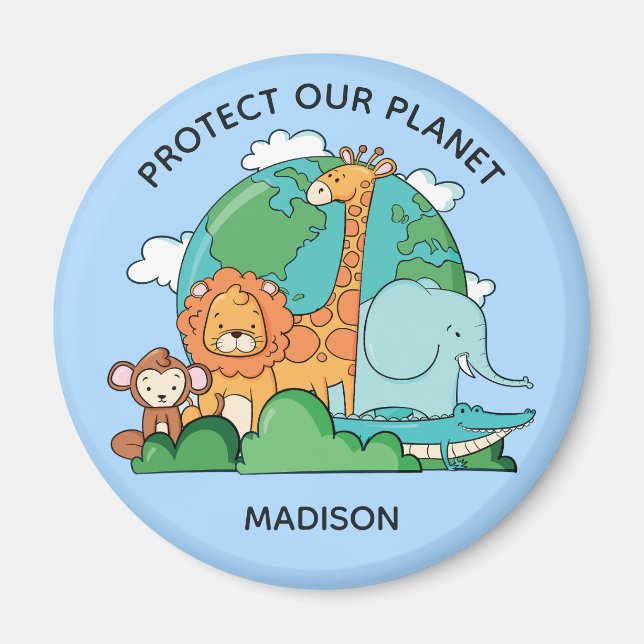 Custom Text Earth with Animals Magnet (Front)