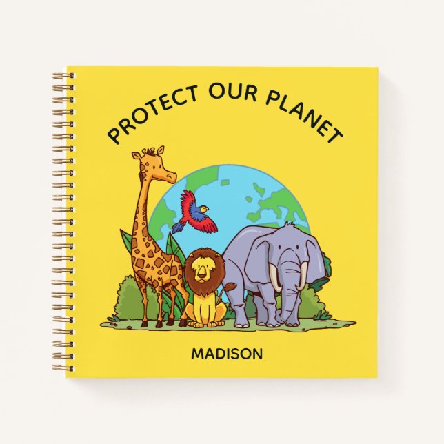 Custom Text Earth with Animals Notebook (Front)