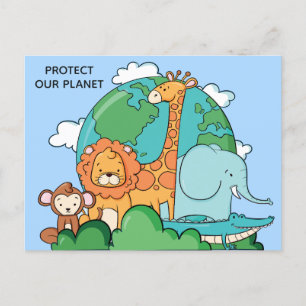 Custom Text Earth with Animals Postcard