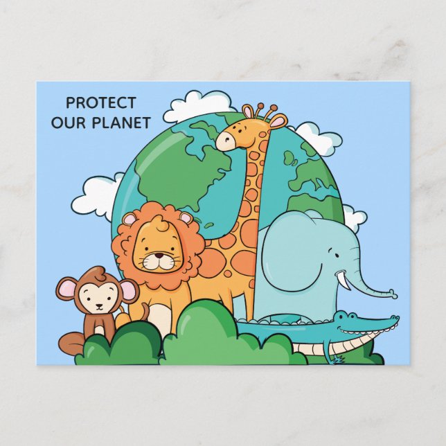 Custom Text Earth with Animals Postcard (Front)