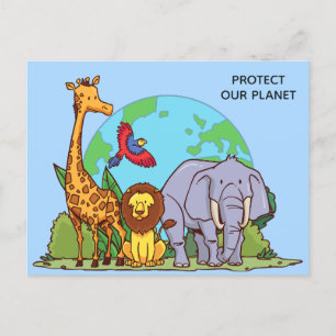 Custom Text Earth with Animals Postcard