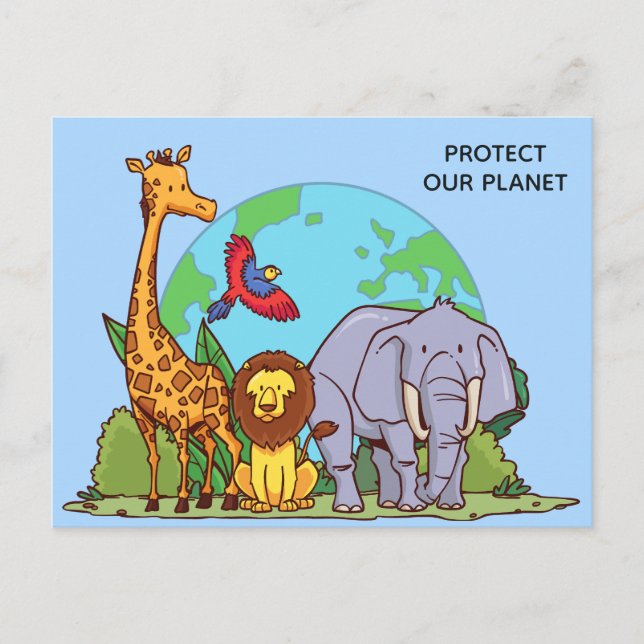 Custom Text Earth with Animals Postcard (Front)