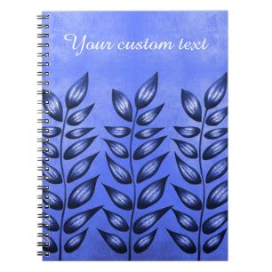Custom Text Elegant Blue Plant With Pointy Leaves Notebook