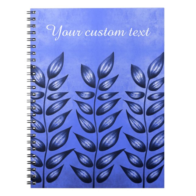 Custom Text Elegant Blue Plant With Pointy Leaves Notebook (Front)
