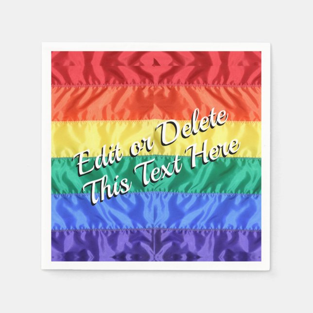 Custom Text Elegant Classic LGBTQ+ Rainbow Stripes Napkin (Front)