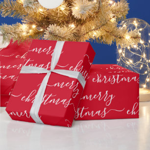 Custom Text Elegant Red And White Merry Christmas Wrapping Paper