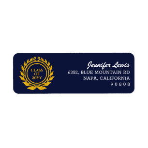 Custom Text Emblem Style Blue Gold Return Address Label