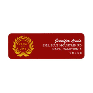 Custom Text Emblem Style Red Gold Return Address Label