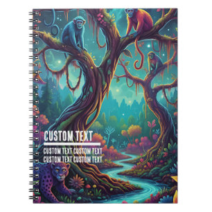 Custom Text Enchanted Forest Monkeys Colorful Notebook