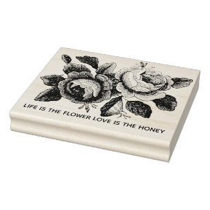 Custom text engraving vintage flowers rubber stamp
