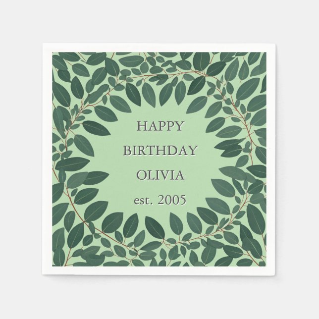 Custom text eucalyptus Frame Napkin – sage green (Front)