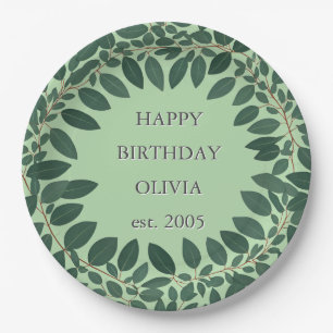 Custom text eucalyptus Frame – sage green Paper Plate