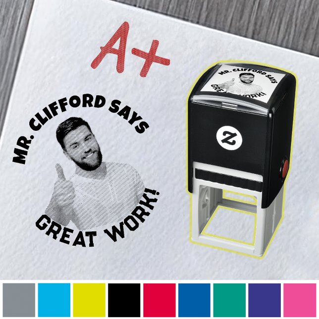 Custom Text Face Photo Teacher Self-Inking Stamp (Creator Uploaded)