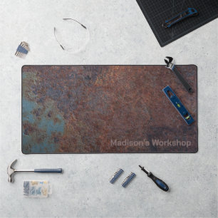 Custom Text Faux Rusted Metal Desk Mat