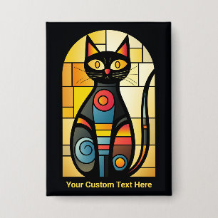 Custom Text Faux Stained Glass Cat