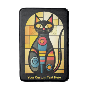 Custom Text Faux Stained Glass Cat Bath Mat