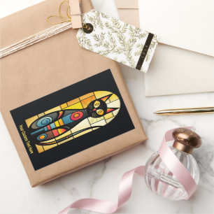 Custom Text Faux Stained Glass Cat Rectangular Sticker