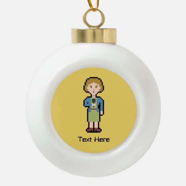 Custom Text Female Reporter Ceramic Ball Christmas Ornament (Front)