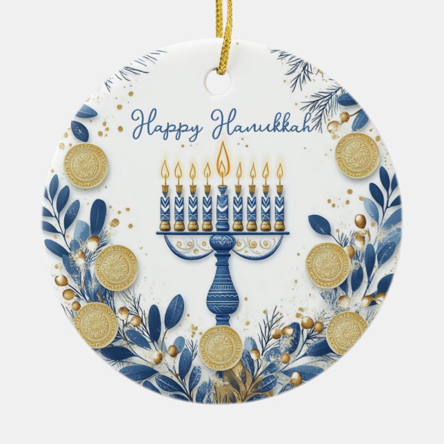 Custom text Festival of Lights Harmony Ceramic Ornament (Front)