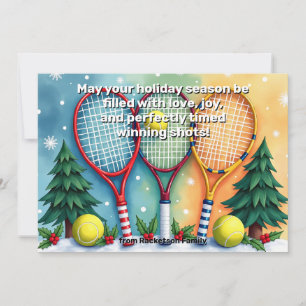 🎾🎄Custom text,  Festive Three-Handed Smash Holiday Card