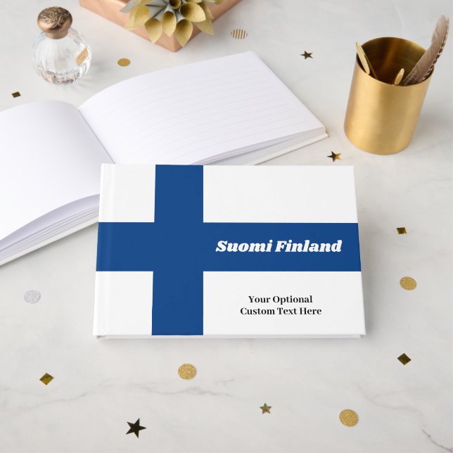 Custom Text Finnish Flag Guest Book (Front Open)