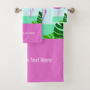 Custom Text Flamingo Love Bath Towel Set