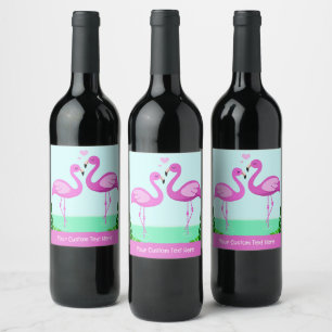 Custom Text Flamingo Love Wine Label