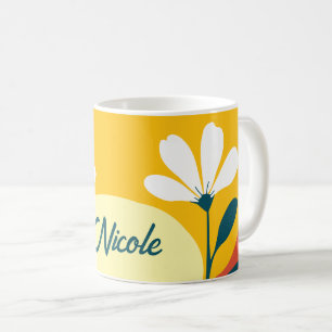Custom Text Floral Boho Mustard Terracotta Green Coffee Mug