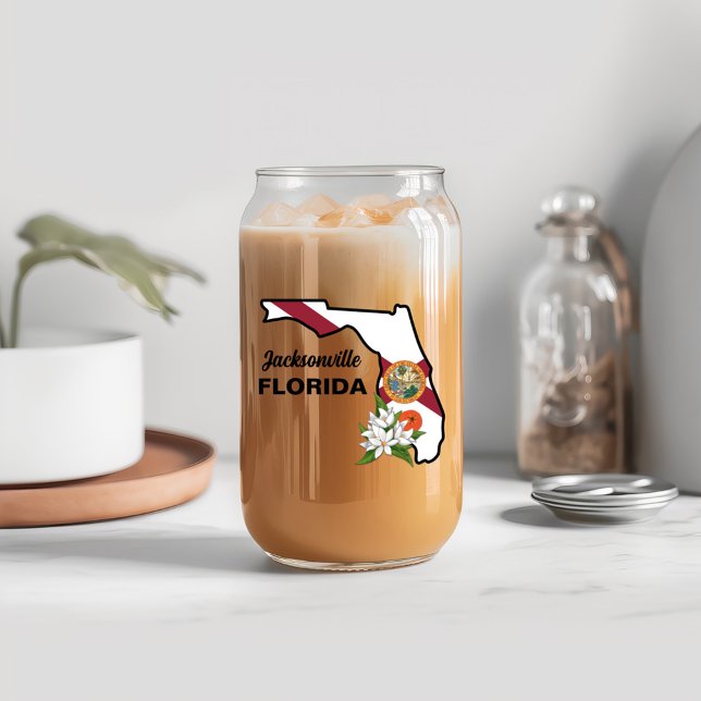 Custom Text Florida Flag & Flower Orange Blossom Can Glass (Creator Uploaded)