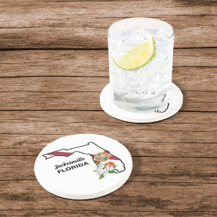 Custom Text Florida Flag & Flower Orange Blossom Coaster