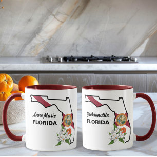 Custom Text Florida Flag & Flower Orange Blossom Coffee Mug