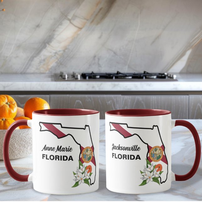 Custom Text Florida Flag & Flower Orange Blossom Coffee Mug (Creator Uploaded)