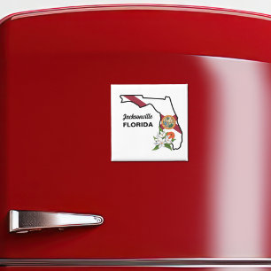 Custom Text Florida Flag & Flower Orange Blossom Magnet