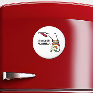 Custom Text Florida Flag & Flower Orange Blossom Magnet