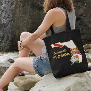 Custom Text Florida Flag & Flower Orange Blossom Tote Bag