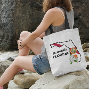 Custom Text Florida Flag & Flower Orange Blossom Tote Bag