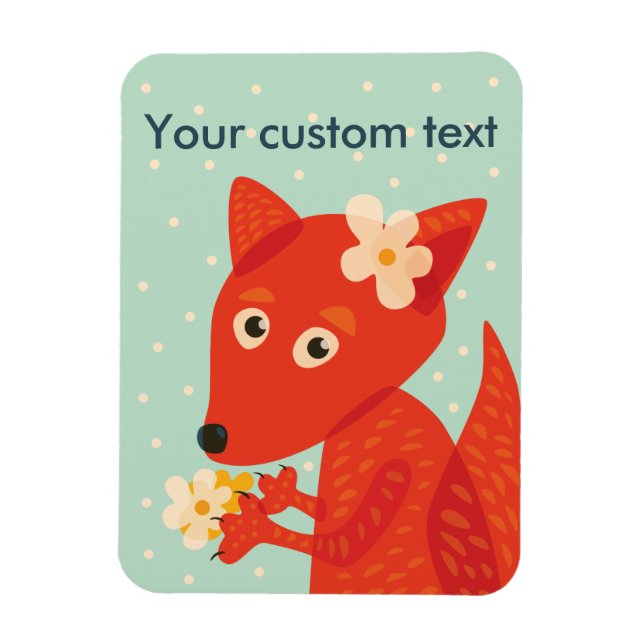 Custom Text Flowers And Cute Fox Magnet (Vertical)