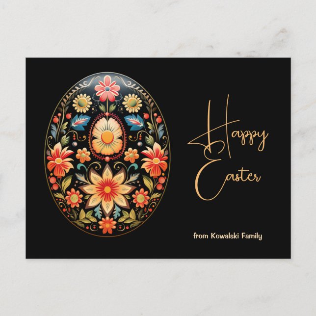 Custom Text Folklore Blossom Easter Greetings Postcard (Front)